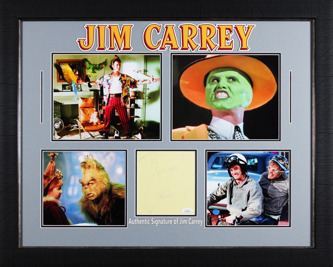 Framed Jim Carrey Signed Cut With Boing Inscription JSA Authenticated (1 of 2)