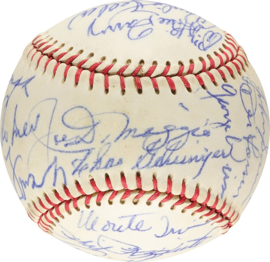 SGC COA Hall of Famers Multi Signed Baseball Joe DiMaggio: SGC COA Hall of Famers Multi Signed Baseball Joe DiMaggio This is an original, multi-signed baseball featuring 26 signatures from Hall of Famers and notable baseball stars. The signatures include lege
