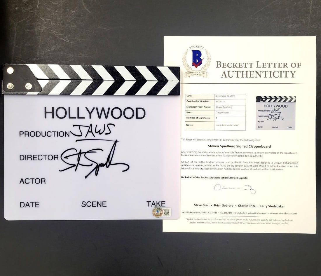 Jaws Movie Director Clapboard Signed by Steven Spielberg Beckett Authenticated (1 of 5)