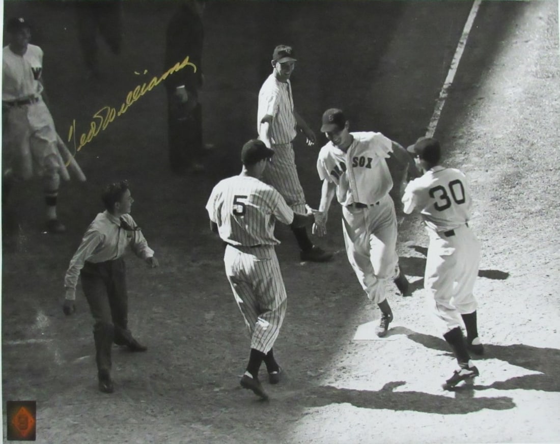 Ted Williams Signed 16x20 Red Sox Photo With Green Diamond Hologram Authentication: Ted Williams Signed 16x20 Red Sox Photo With Green Diamond Hologram Authentication This 16x20 black and white photo features Ted Williams, Hall of Famer and legendary Boston Red Sox player. The photo 