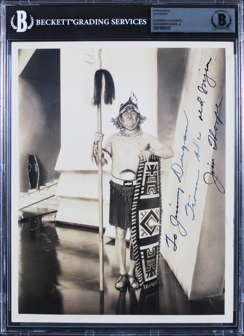 Beckett slabbed Jim Thorpe autographed 8x10 photo Mint 9 inscription (1 of 2)