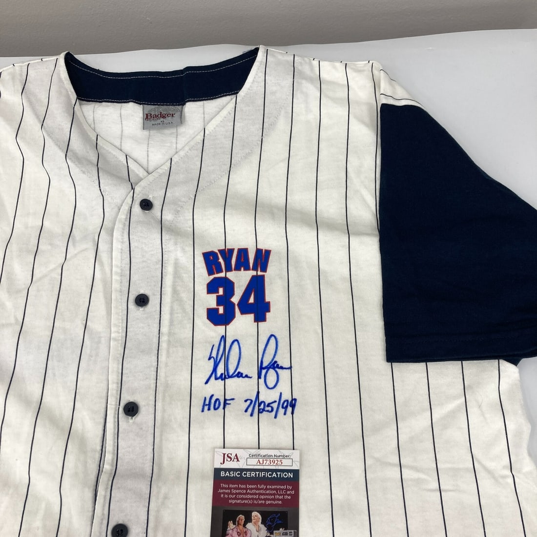 Nolan Ryan Signed Texas Rangers Jersey HOF 7/25/1995 JSA COA 28/99: Nolan Ryan Signed Texas Rangers Jersey HOF 7/25/1995 JSA COA 28/99 Celebrate the legacy of baseball legend Nolan Ryan with this signed Texas Rangers jersey, featuring his Hall of Fame induction date, 