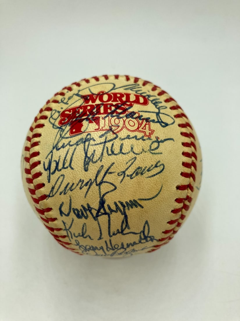 JSA Certified 1984 Detroit Tigers World Series Team Signed Baseball: JSA Certified 1984 Detroit Tigers World Series Team Signed Baseball 1984 Detroit Tigers World Series championship baseball signed by the team. The ball is described as having 35 autographs and include