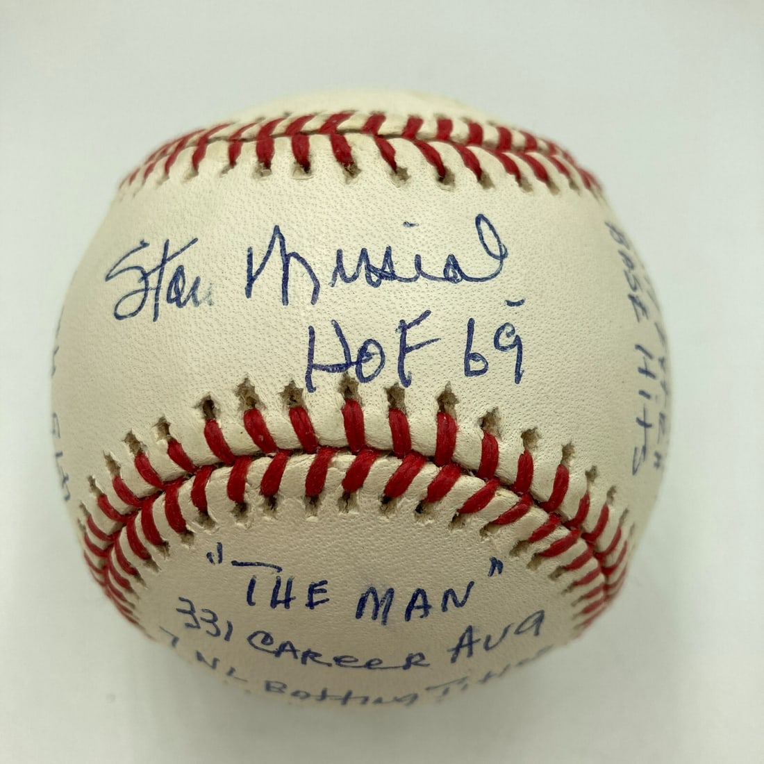 Stan Musial Signed Inscribed Career Baseball JSA COA St. Louis Cardinals: Stan Musial Signed Inscribed Career Baseball JSA COA St. Louis Cardinals This beautiful baseball is signed by the legendary Stan Musial and features extensive career statistics inscribed by the player
