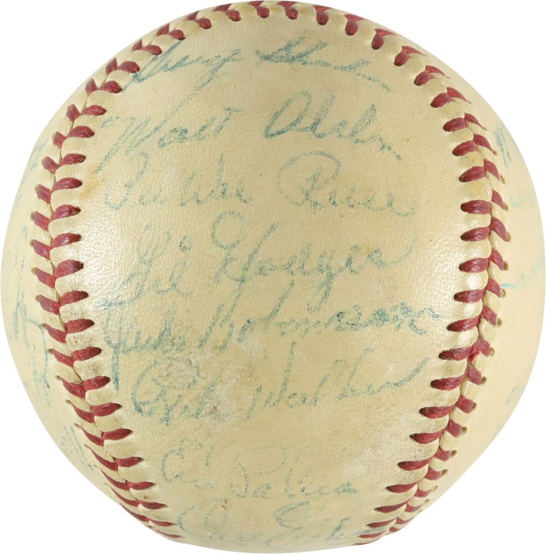 1954 Brooklyn Dodgers Team Signed Baseball with 26 Autographs PSA Authenticated: 1954 Brooklyn Dodgers Team Signed Baseball with 26 Autographs PSA Authenticated This original 1954 Brooklyn Dodgers team-signed baseball is a remarkable piece of sports memorabilia, featuring a total 