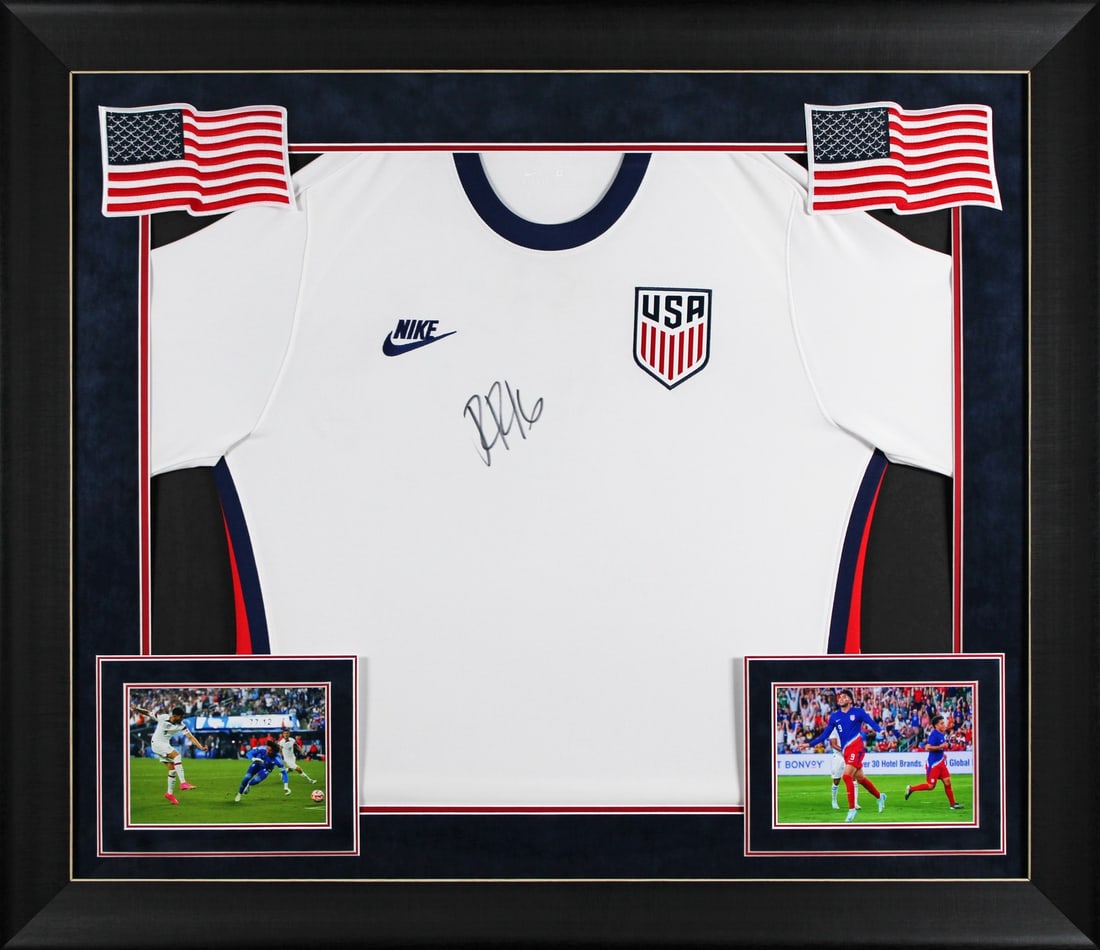 Framed White Nike Jersey Signed by Ricardo Pepi BAS Witnessed: Framed White Nike Jersey Signed by Ricardo Pepi BAS Witnessed This framed white Nike Team USA jersey has been personally signed by Ricardo Pepi. The autograph is authenticated by Beckett Authenticatio
