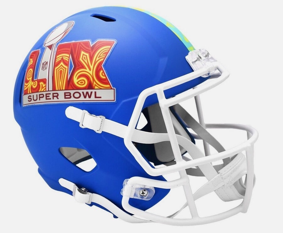 Super Bowl 59 Riddell Kansas City Chiefs Royal Blue Full Size Helmet: Super Bowl 59 Riddell Kansas City Chiefs Royal Blue Full Size Helmet This Super Bowl 59 Riddell Royal Blue SPEED AUTHENTIC Full Size Football Helmet is a must-have for any Kansas City Chiefs fan. This