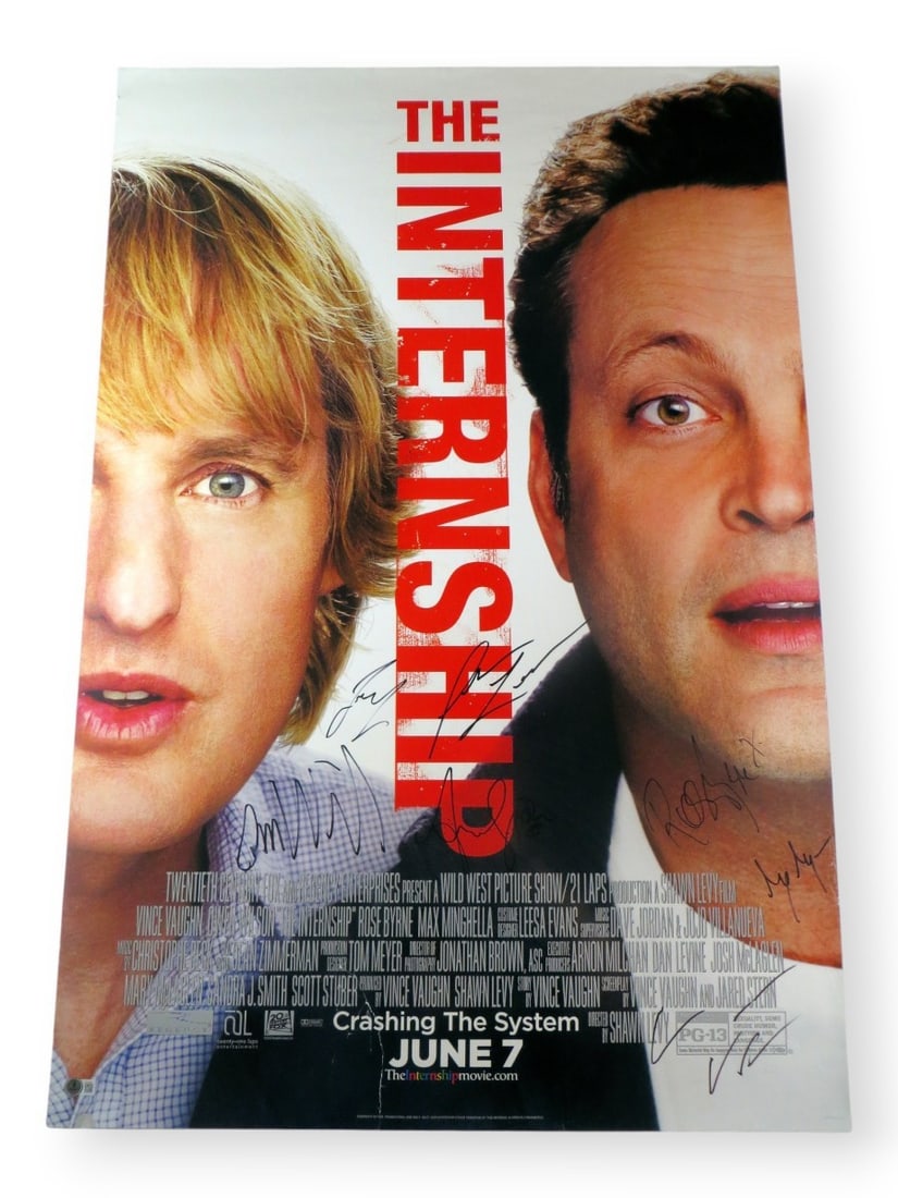 The Internship Dual Autographed Poster 27X40 Wilson Vaughn Byrne Beckett Authenticated: The Internship Dual Autographed Poster 27X40 Wilson Vaughn Byrne Beckett Authenticated This is an original 27X40 poster from the film "The Internship," featuring dual autographs from stars Owen Wilson
