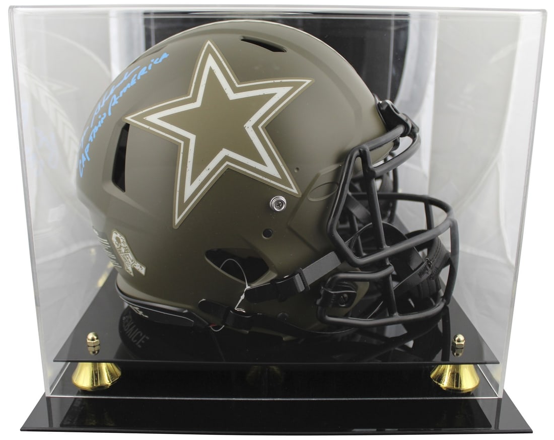 Roger Staubach signed Cowboys Speed Proline helmet BAS witnessed: Roger Staubach signed Cowboys Speed Proline helmet BAS witnessed This Dallas Cowboys full-size Speed Proline helmet features an alternate Salute To Service design and has been personally signed by Rog