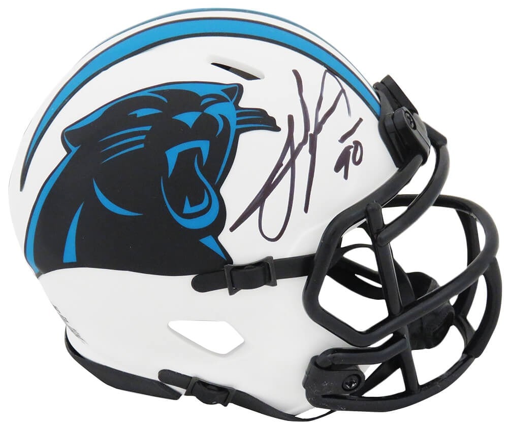 Julius Peppers Signed Panthers Lunar Eclipse Mini Helmet with COA: Julius Peppers Signed Panthers Lunar Eclipse Mini Helmet with COA This is a signed mini helmet featuring Julius Peppers of the Carolina Panthers. The Lunar Eclipse design is a striking white matte fin