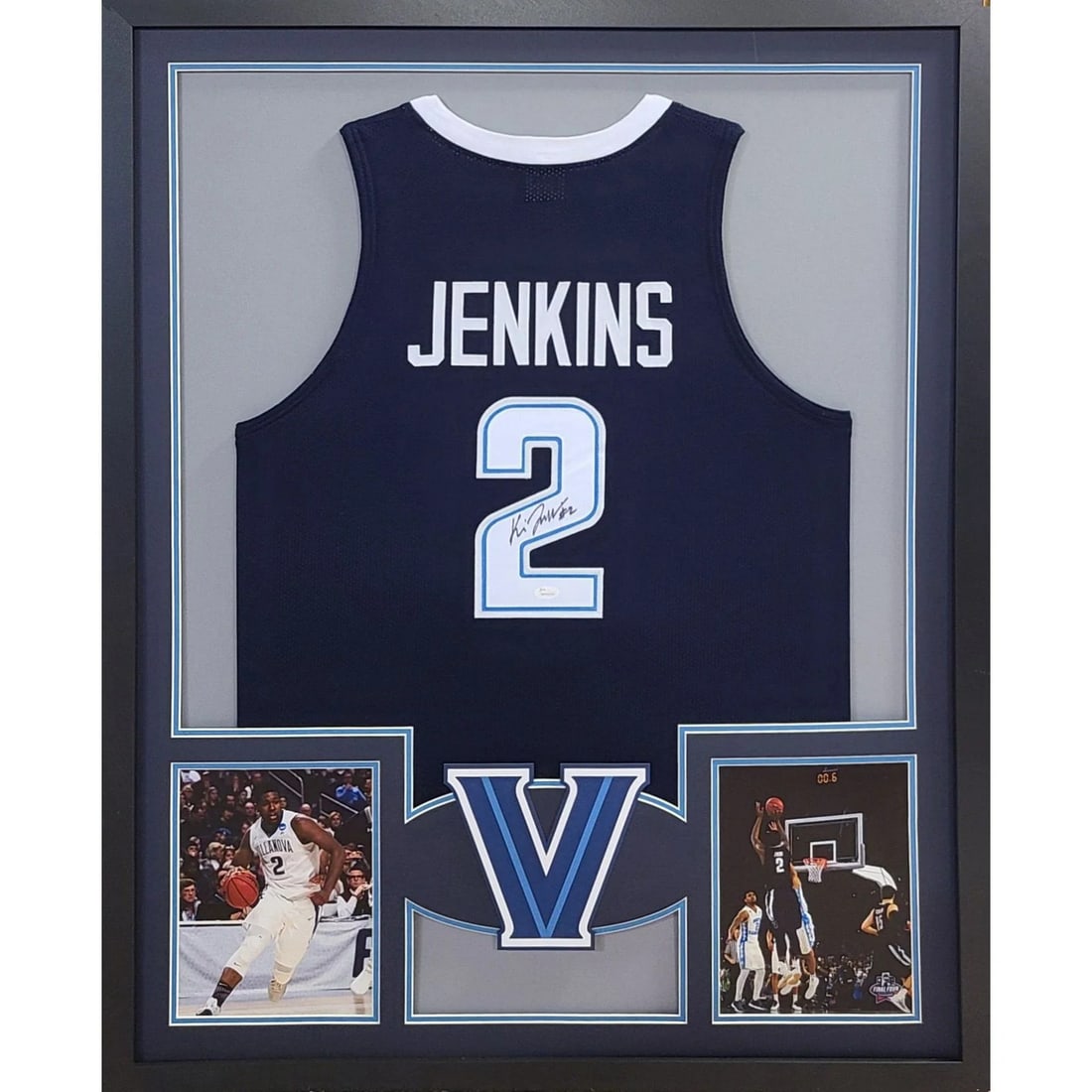 Kris Jenkins Autographed Framed Jersey Villanova JSA Certified: Kris Jenkins Autographed Framed Jersey Villanova JSA Certified This is a beautifully framed autographed jersey of Kris Jenkins, a standout player from Villanova. The jersey is authenticated by JSA, a 