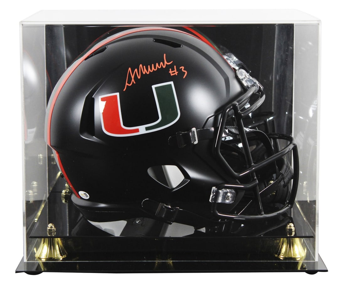 Akheem Mesidor autographed Miami Hurricanes full size Speed replica helmet with case JSA: Akheem Mesidor autographed Miami Hurricanes full size Speed replica helmet with case JSA This autographed 2017 alternate black full size Speed replica helmet is personally signed by Akheem Mesidor of 