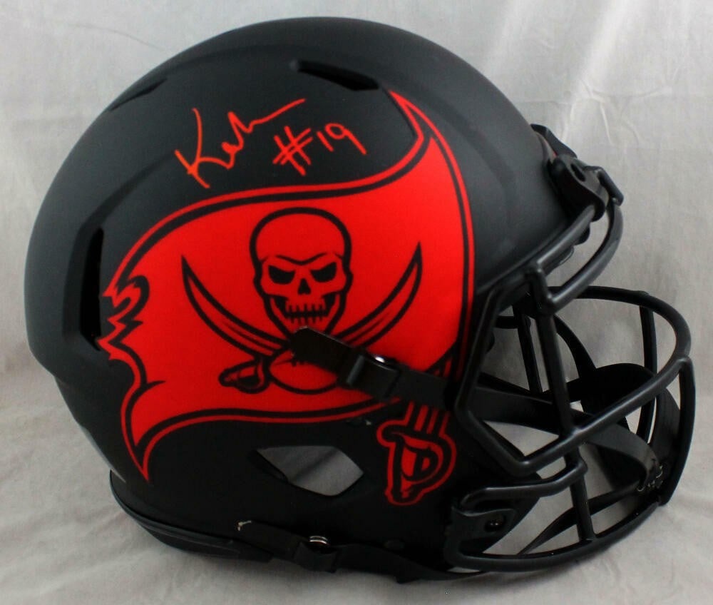 JSA Authenticated Keyshawn Johnson Buccaneers Eclipse Full Size Helmet: JSA Authenticated Keyshawn Johnson Buccaneers Eclipse Full Size Helmet Authentic full-size Eclipse football helmet signed by Keyshawn Johnson for the Tampa Bay Buccaneers. The helmet is listed as an o
