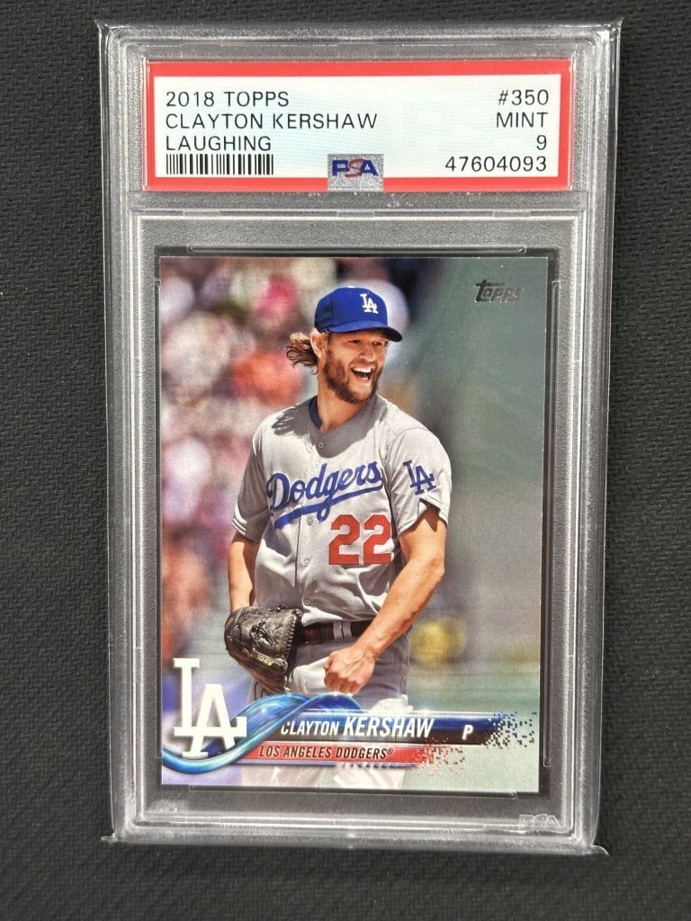 Clayton Kershaw 2018 Topps SSP Baseball Card PSA 9 Dodgers: Clayton Kershaw 2018 Topps SSP Baseball Card PSA 9 Dodgers This rare 2018 Topps Laughing SSP baseball card features Clayton Kershaw of the Los Angeles Dodgers. Graded a 9 by Professional Sports Authen