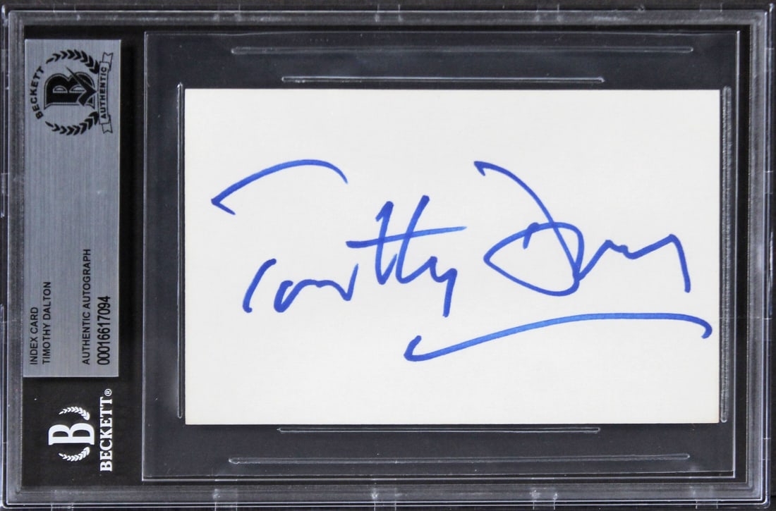 Beckett Slabbed 3x5 Index Card Autographed by Timothy Dalton James Bond 007 (1 of 5)