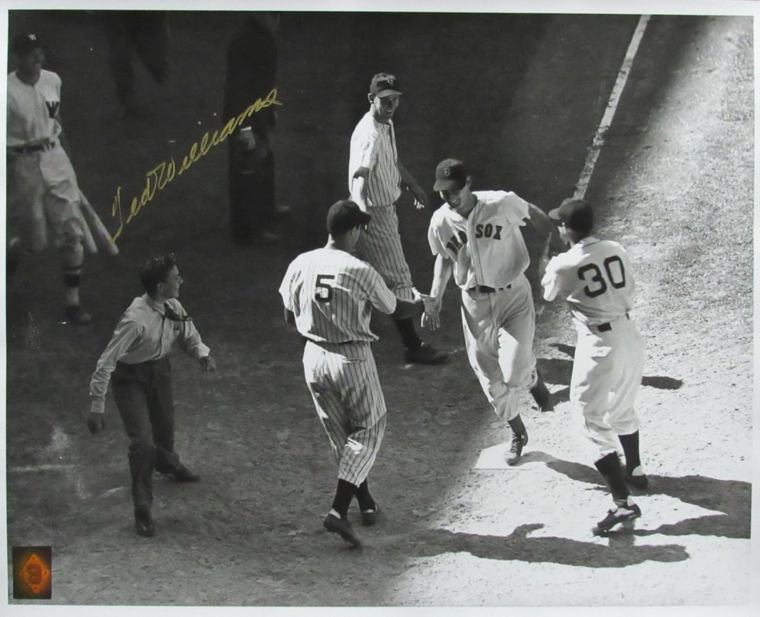 Autographed Ted Williams 16x20 Red Sox Photo With Green Diamond Hologram: Autographed Ted Williams 16x20 Red Sox Photo With Green Diamond Hologram This is an original 16x20 black and white photo signed by Hall of Famer Ted Williams of the Boston Red Sox. The autograph is au