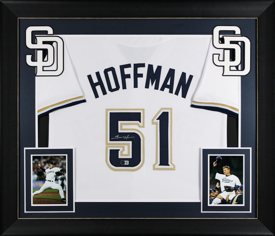 Framed White Jersey Signed by Trevor Hoffman Beckett Witnessed (1 of 2)