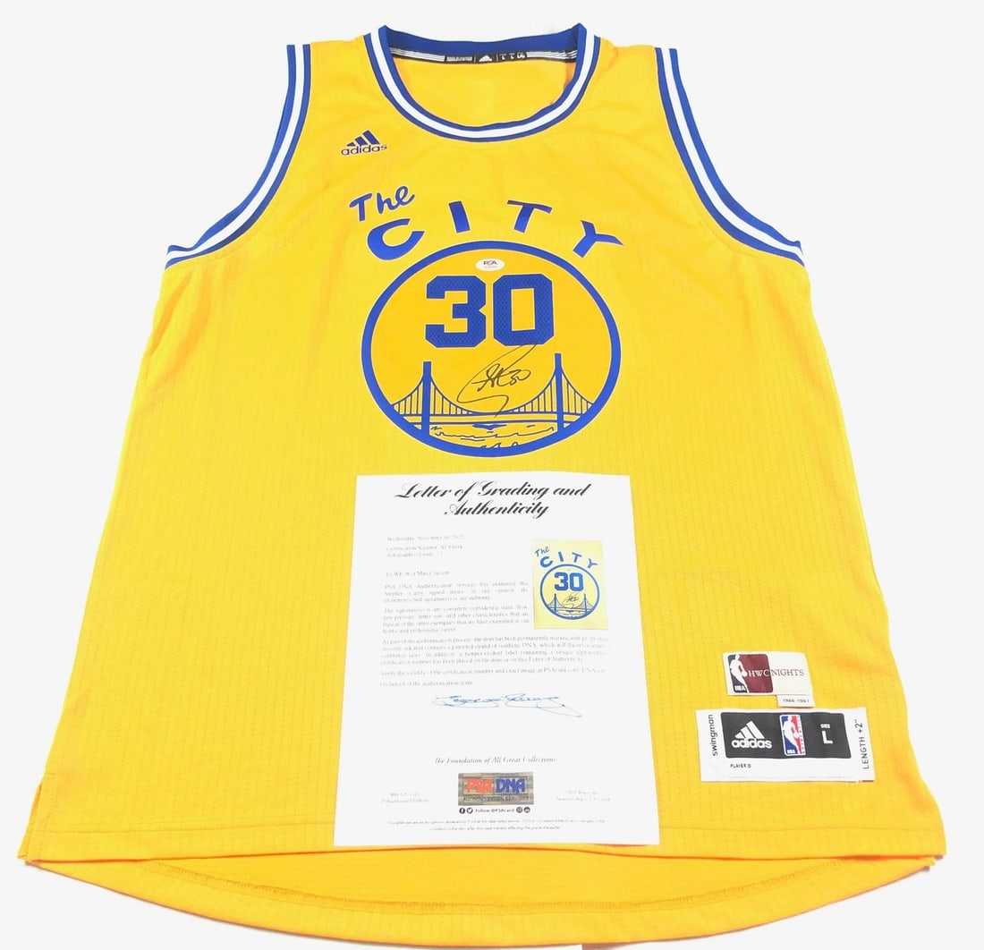 Stephen Curry Autographed Jersey PSA/DNA Grade 10 Golden State Warriors: Stephen Curry Autographed Jersey PSA/DNA Grade 10 Golden State Warriors This authentic autographed jersey features the legendary Stephen Curry of the Golden State Warriors. The signature has been veri