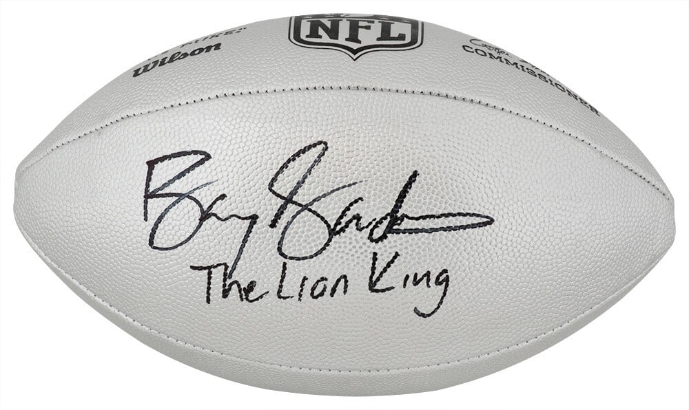 Barry Sanders autographed Wilson Duke NFL replica football Lion King inscription (1 of 1)