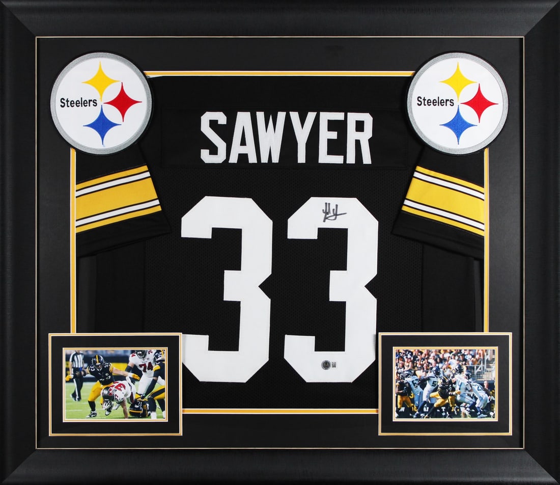 Framed Pittsburgh Steelers Jersey Signed by Jack Sawyer with BAS Authentication: Framed Pittsburgh Steelers Jersey Signed by Jack Sawyer with BAS Authentication This professionally framed black throwback pro style jersey has been personally signed by Jack Sawyer of the Pittsburgh 