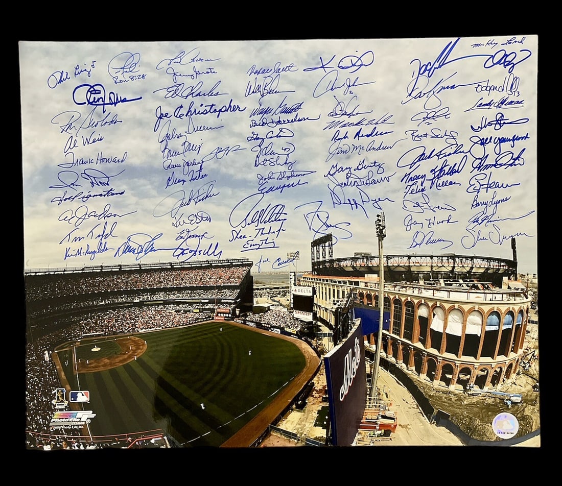 Signed New York Mets 16x20 Photo with Certificate: Signed New York Mets 16x20 Photo with Certificate This 16x20 photograph features signatures from 67 players of the New York Mets. The photo is an original item and comes with authentication. It is a p
