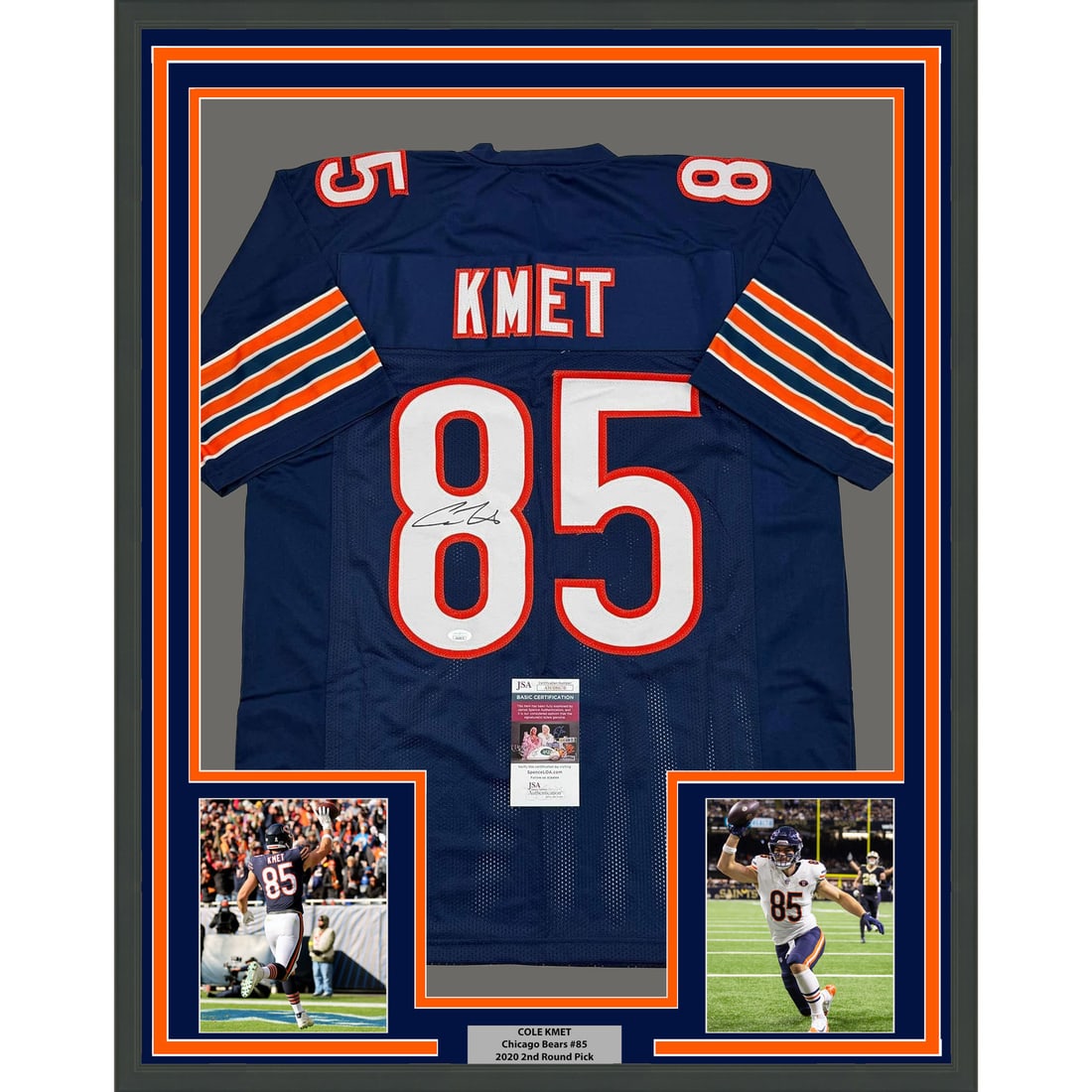 Cole Kmet Signed Chicago Bears Blue Jersey Framed JSA COA 35x39 (1 of 2)