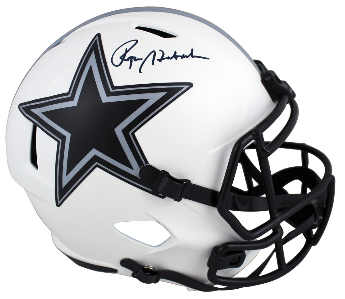 Roger Staubach Signed Dallas Cowboys Lunar Full Size Helmet BAS Witnessed (1 of 7)