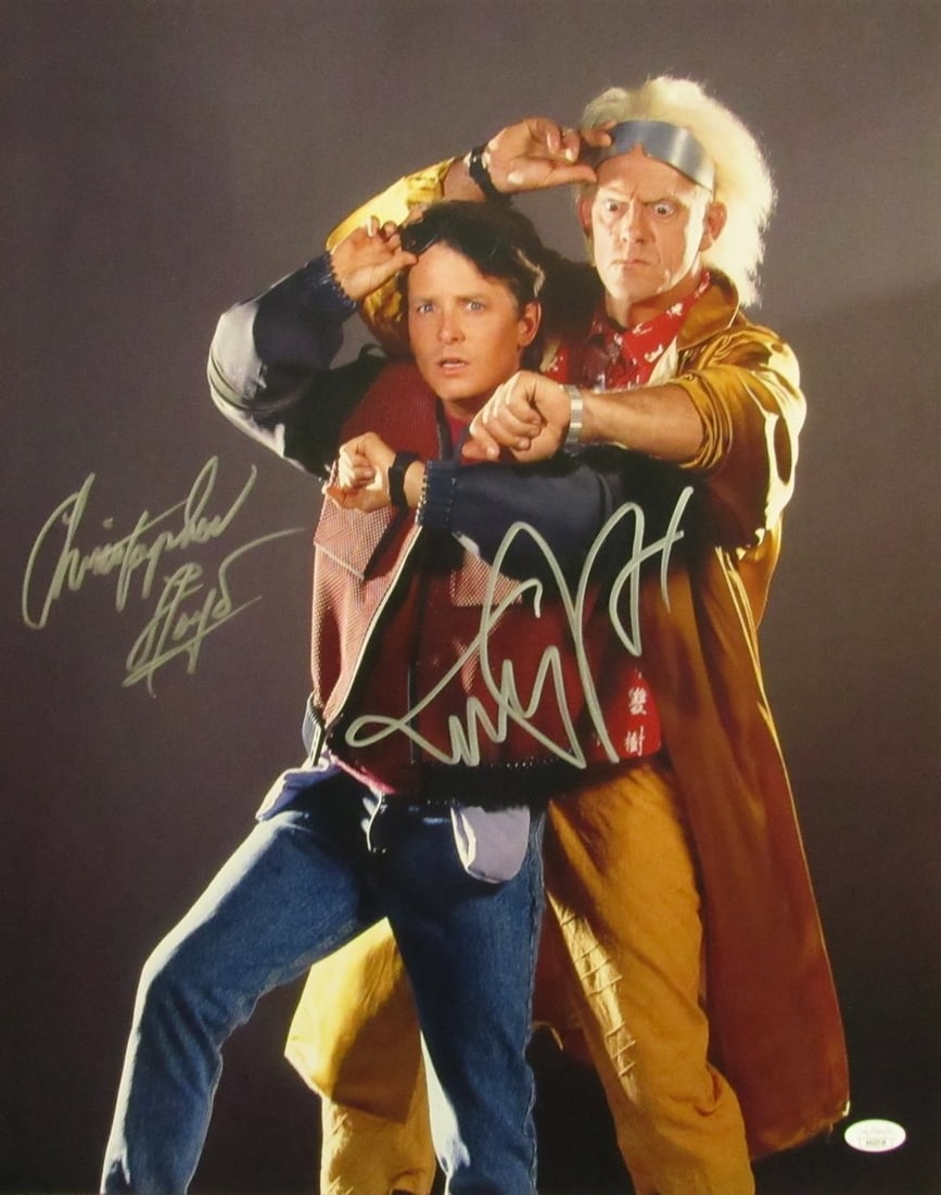 Michael J Fox Christopher Lloyd Autographed 16x20 Photo Back to the Future JSA Certified: Michael J Fox Christopher Lloyd Autographed 16x20 Photo Back to the Future JSA Certified This is an original autographed 16x20 photo featuring Michael J. Fox and Christopher Lloyd from the iconic film