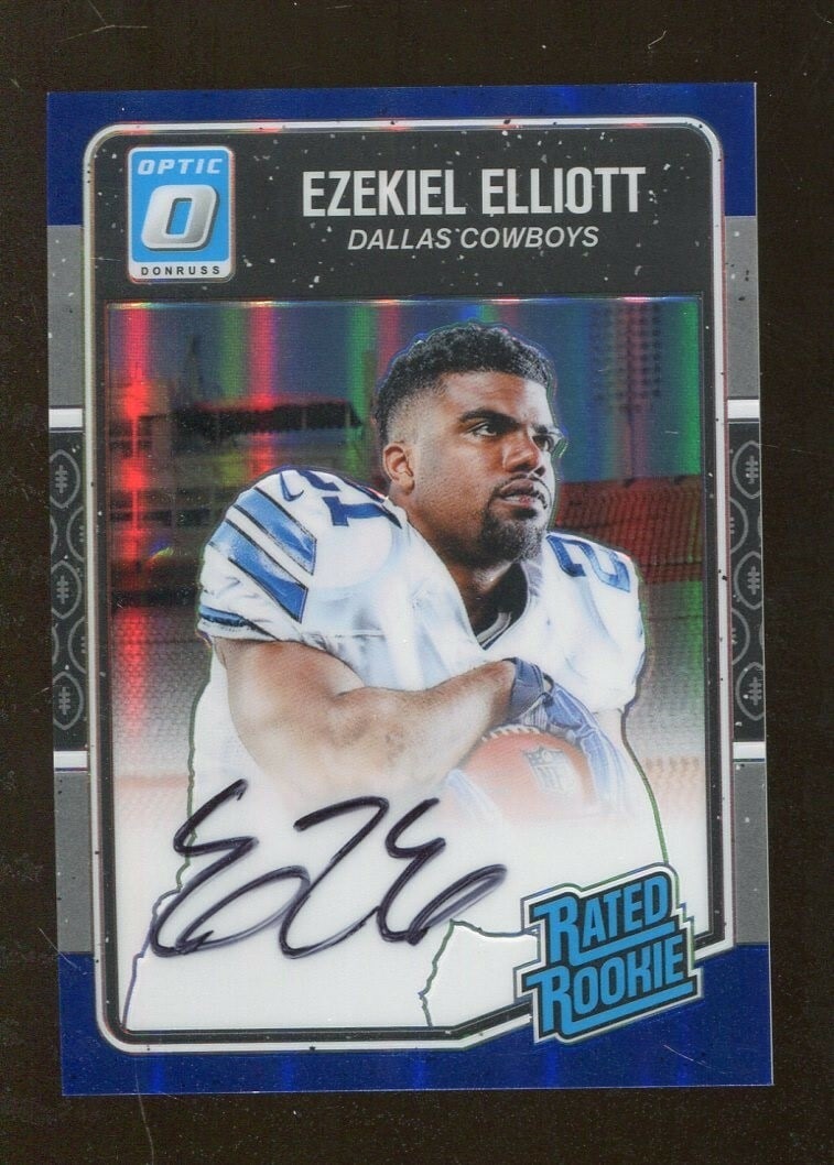 2016 Donruss Optic Blue Holo Prizm Rookie Auto Ezekiel Elliott Football Card (1 of 2)