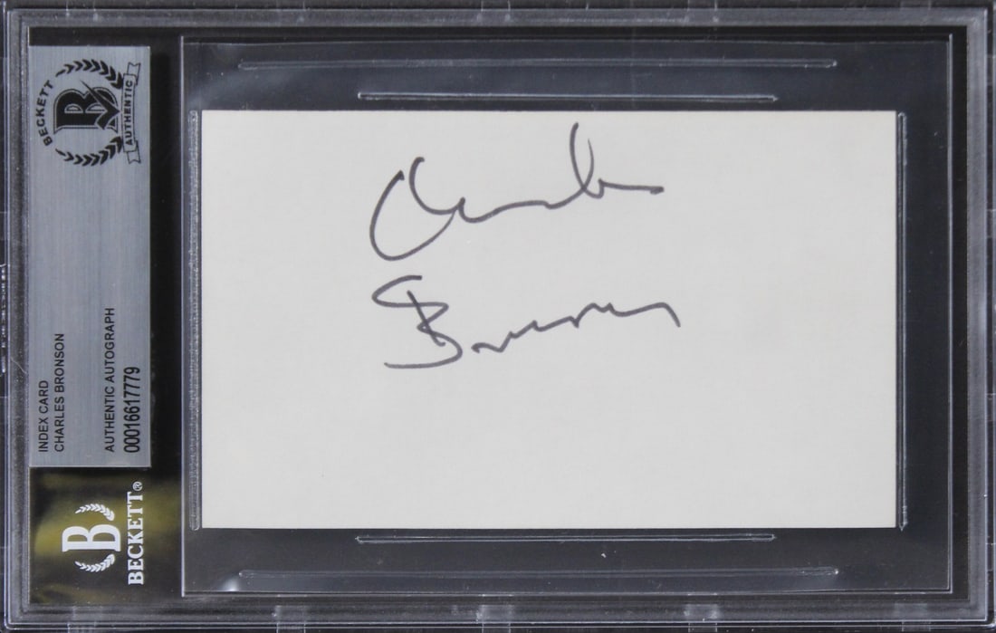 Charles Bronson Signed 3x5 Index Card The Great Escape Beckett Authenticated: Charles Bronson Signed 3x5 Index Card The Great Escape Beckett Authenticated This authentic signed 3x5 index card features the unmistakable signature of Charles Bronson, renowned for his role in 'The 