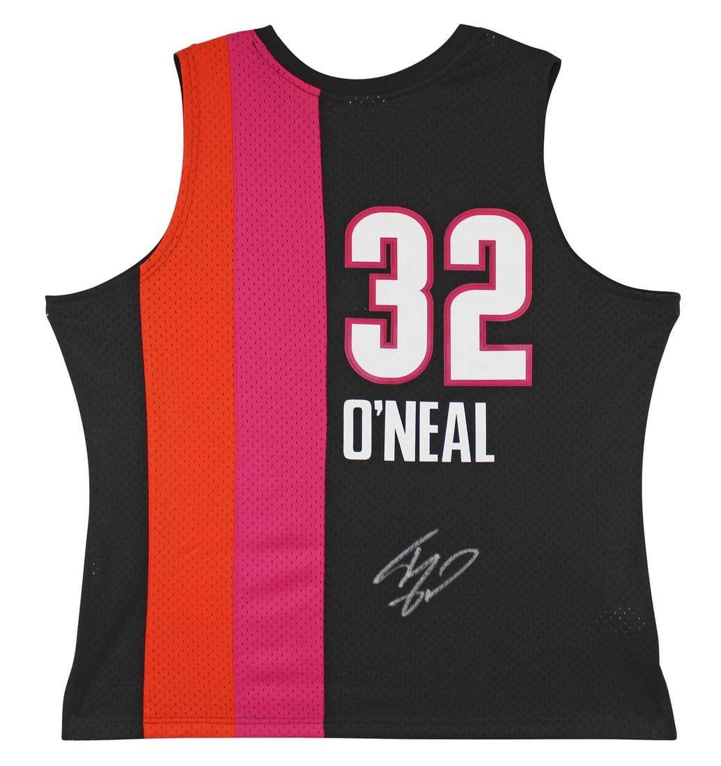 Shaquille O'Neal Autographed Miami Heat 2005-06 Black Alt Jersey BAS Witnessed: Shaquille O'Neal Autographed Miami Heat 2005-06 Black Alt Jersey BAS Witnessed Autographed 2005-06 black alternate Mitchell & Ness Hardwood Classics Nights Swingman jersey personally signed by Shaquil