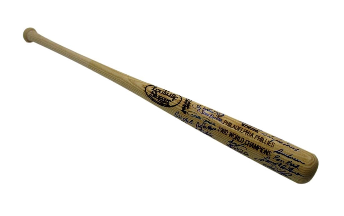 1980 Phillies Signed Bat by 32 Players PSA/DNA Authenticated: 1980 Phillies Signed Bat by 32 Players PSA/DNA Authenticated Celebrate the legacy of the Philadelphia Phillies with this 1980 World Series Champions baseball bat, signed by an impressive roster of 32 