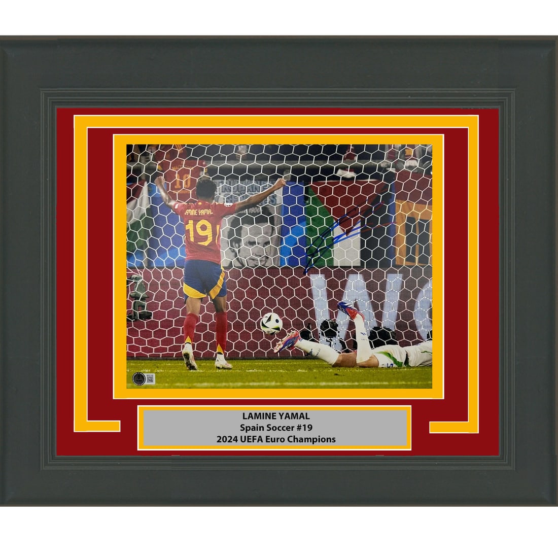 Lamine Yamal Signed Spain 11x14 Framed Photo Beckett Authenticated: Lamine Yamal Signed Spain 11x14 Framed Photo Beckett Authenticated This is a professionally framed and matted 11x14 photo of Lamine Yamal from the Spain national team, personally signed by the athlete