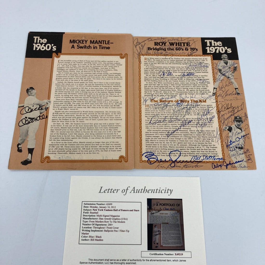JSA Authenticated Yankees Signed Magazine Over 200 Autographs: JSA Authenticated Yankees Signed Magazine Over 200 Autographs This collectible magazine, titled "From Murderer's Row To The Modern Miracle - 60 Years of Yankee Champions," chronicles the history of th