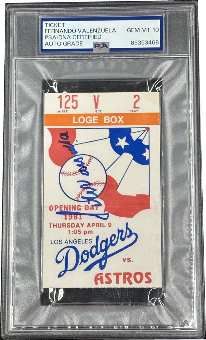 Fernando Valenzuela Signed 1981 Opening Day Dodgers Ticket Stub PSA DNA JSA (1 of 2)
