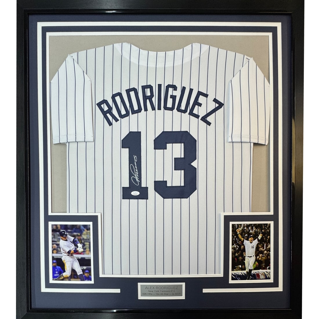 Framed Signed Alex Rodriguez Yankees Jersey 35x39 JSA Certified: Framed Signed Alex Rodriguez Yankees Jersey 35x39 JSA Certified This framed autographed jersey features the iconic Alex Rodriguez, a celebrated player of the New York Yankees. The jersey is profession