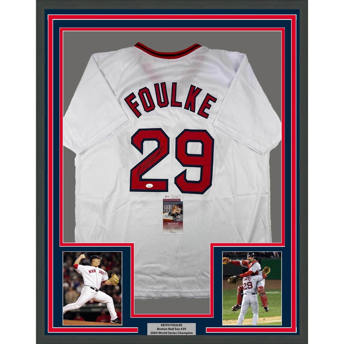 Framed Keith Foulke Autographed Jersey Boston Red Sox JSA COA: Framed Keith Foulke Autographed Jersey Boston Red Sox JSA COA This professionally framed and autographed Boston Red Sox jersey features the signature of Keith Foulke, a notable MLB player. The item in