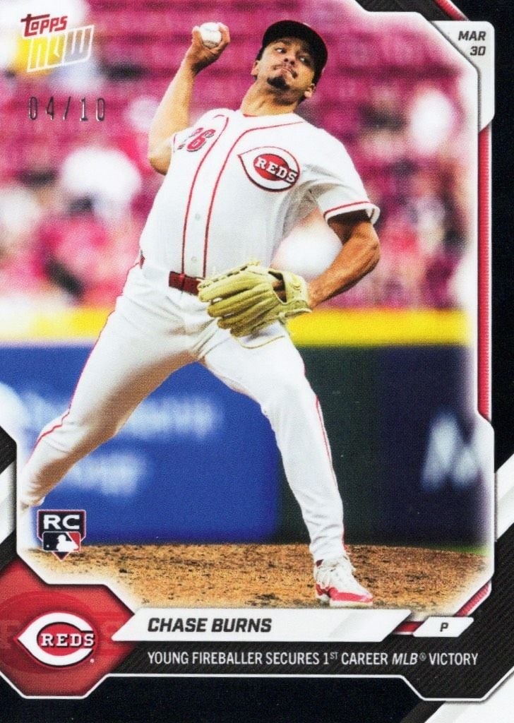 Chase Burns 2026 Topps Now Black Foil Rookie Card #29 /10 (1 of 2)
