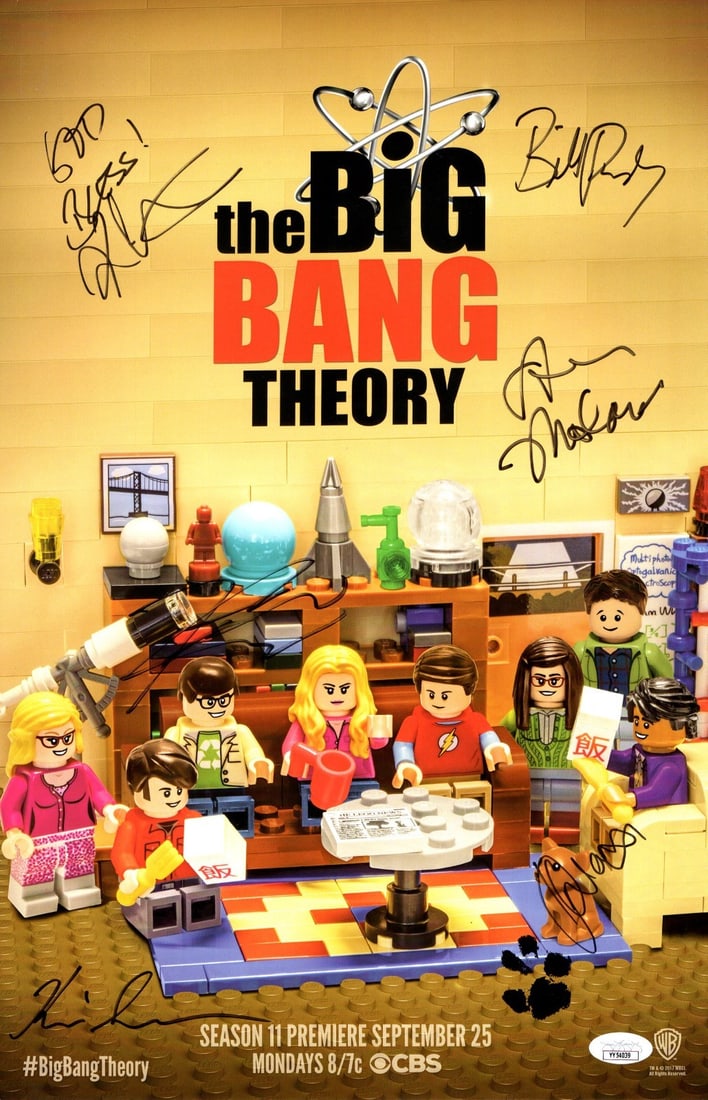 11x17 Original Big Bang Theory Poster 6 Autographs JSA: 11x17 Original Big Bang Theory Poster 6 Autographs JSA This is an original 11x17 poster from The Big Bang Theory, autographed by six key individuals associated with the show: Kaley Cuoco (Penny), John
