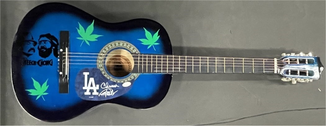 Cheech Chong signed guitar pickguard Dodgers themed JSA authenticated (1 of 4)