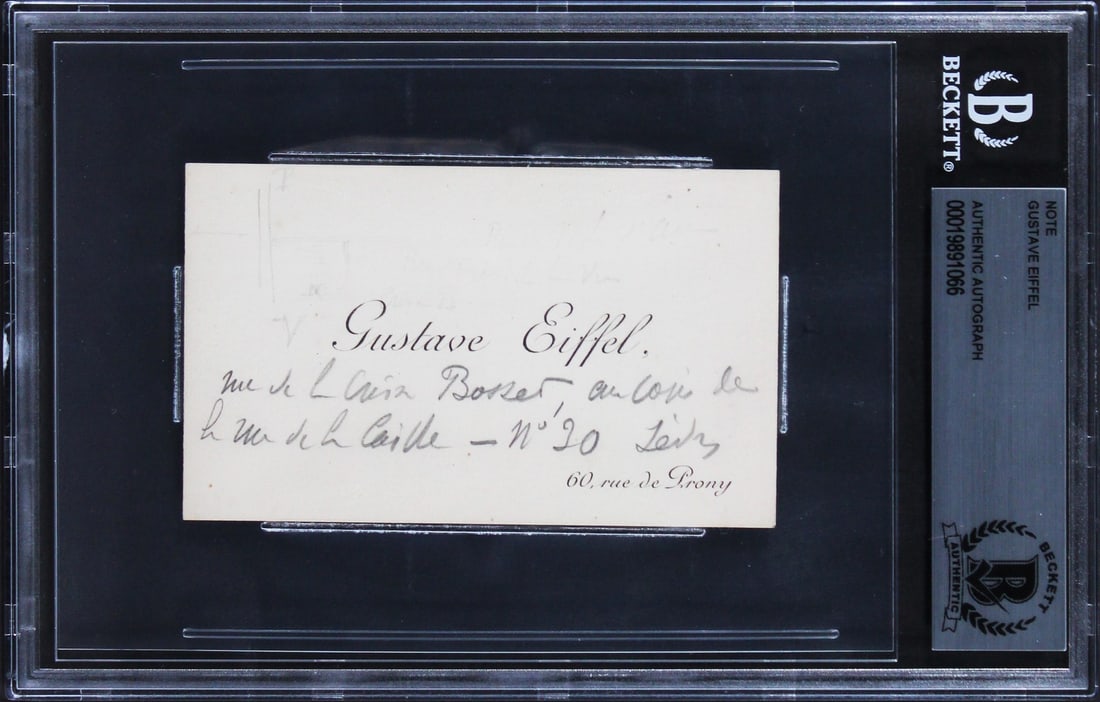 Beckett Slabbed Gustave Eiffel signed calling card 2.35x3.85 (1 of 2)