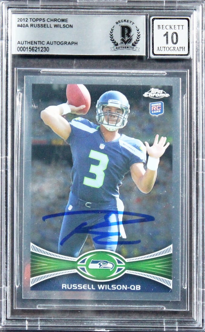 Russell Wilson Autographed 2012 Topps Chrome #40A Rookie Card BAS Slab (1 of 2)