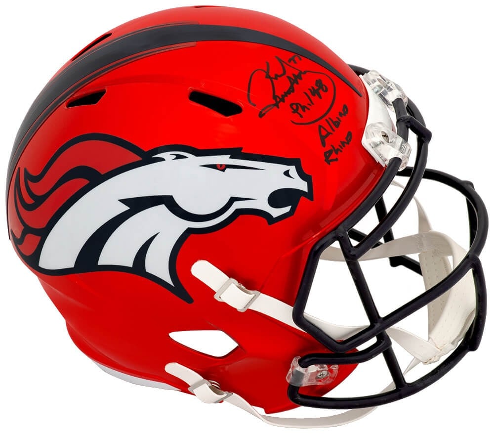 Denver Broncos Riddell Flash Replica Helmet Signed by Karl Mecklenburg Albino Rhino (1 of 1)