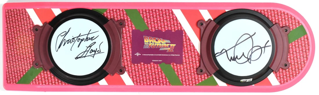 Back to the Future Hoverboard Signed by Michael J Fox Christopher Lloyd BAS: Back to the Future Hoverboard Signed by Michael J Fox Christopher Lloyd BAS Autographed Back to the Future hoverboard signed by Christopher Lloyd and Michael J. Fox. The item is marked as original, si