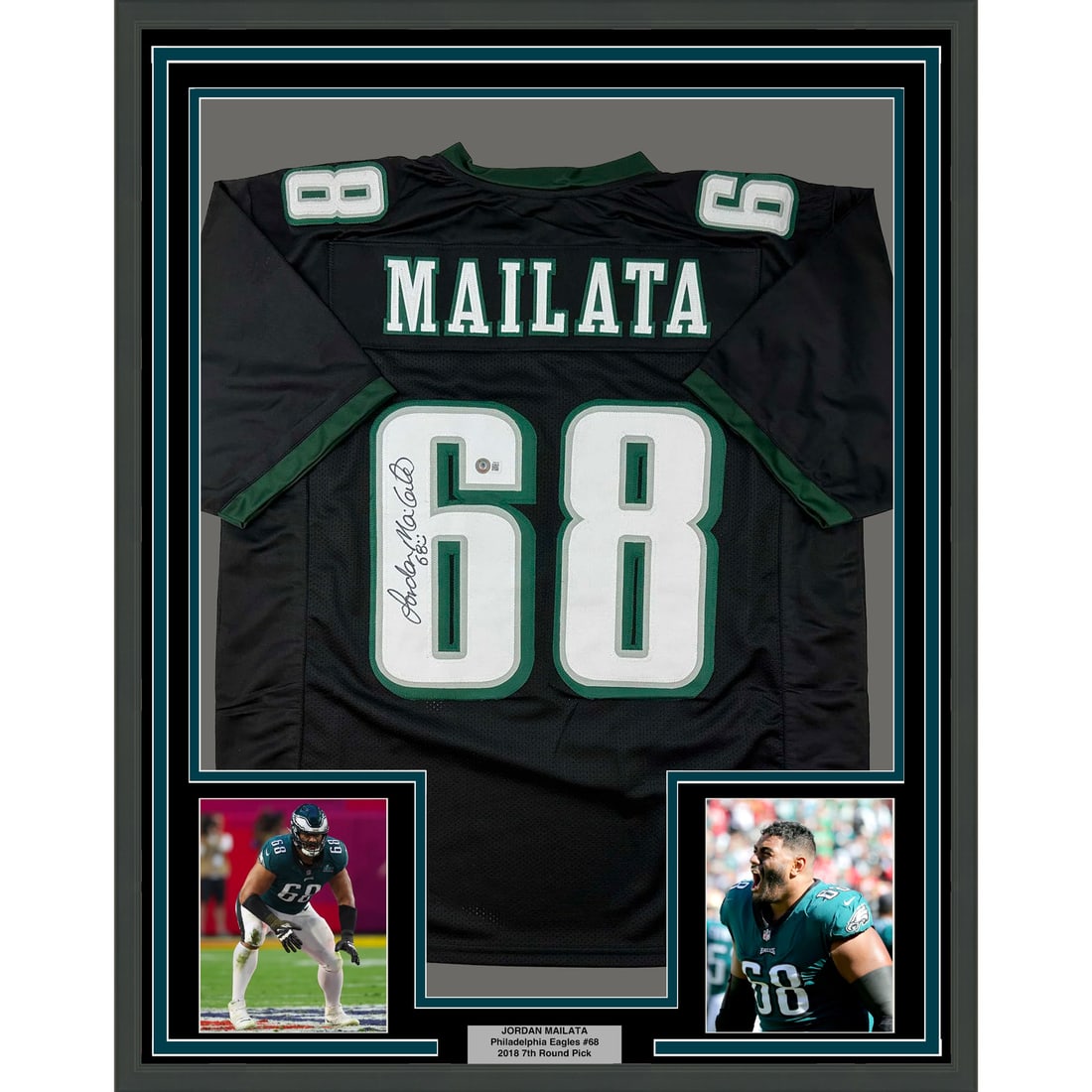 Beckett Certified Jordan Mailata Signed Eagles Framed Black Jersey 33x42 (1 of 2)