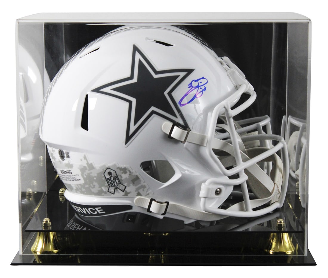 Emmitt Smith Autographed Cowboys Salute To Service Full Size Speed Helmet With BAS Case: Emmitt Smith Autographed Cowboys Salute To Service Full Size Speed Helmet With BAS Case This Dallas Cowboys alternate 2024 Salute To Service III Riddell full size Speed replica helmet features a blue 