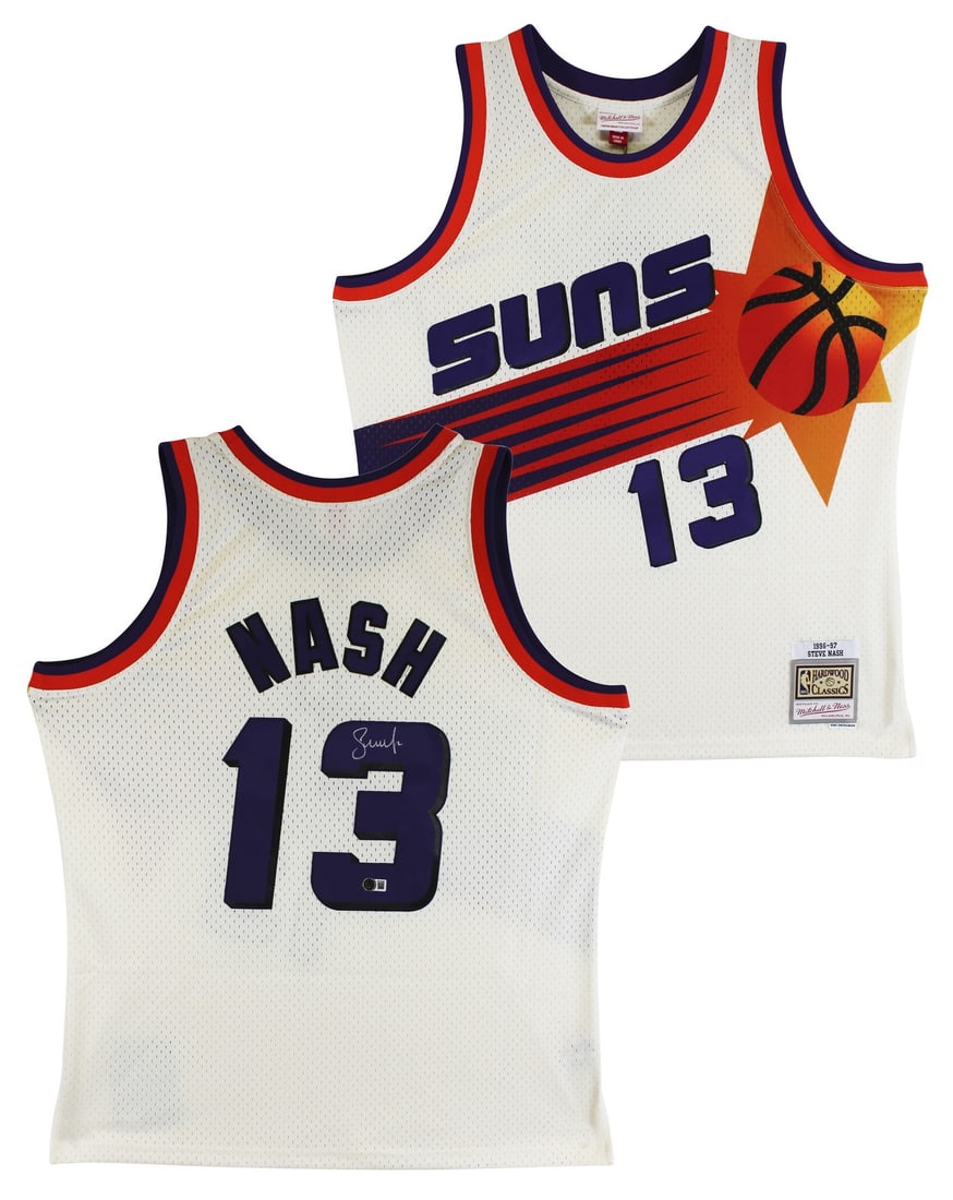 Steve Nash Signed Cream 1996-97 Suns Swingman Jersey BAS Authenticated: Steve Nash Signed Cream 1996-97 Suns Swingman Jersey BAS Authenticated Celebrate the legacy of Steve Nash with this original Mitchell & Ness 1996-97 Hardwood Classics Swingman Jersey, personally signe