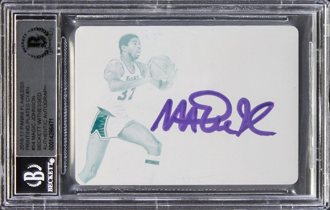 Magic Johnson Signed 2016 Panini Flawless Plates #54 Card Gem Mint 10 Beckett Authenticated: Magic Johnson Signed 2016 Panini Flawless Plates #54 Card Gem Mint 10 Beckett Authenticated This 2016 Panini Flawless Printing Plates Cyan #54 Card features a signature from Magic Johnson, the legenda