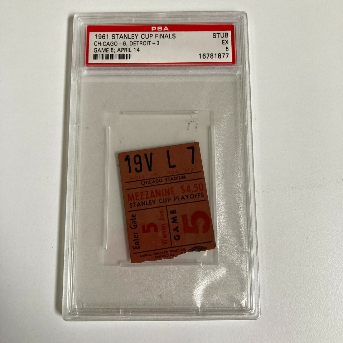 PSA DNA 1961 Stanley Cup Finals Game 5 Hockey Ticket Row 5 (1 of 3)