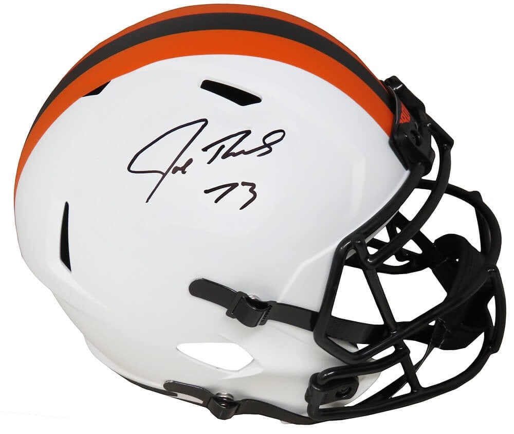 Joe Thomas Signed Cleveland Browns Lunar Eclipse Riddell Helmet with COA: Joe Thomas Signed Cleveland Browns Lunar Eclipse Riddell Helmet with COA This is a signed full-size replica helmet of Joe Thomas, a renowned player for the Cleveland Browns, featuring a striking Lunar